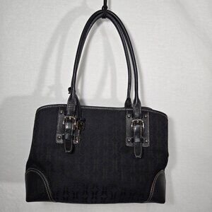 Vintage FOSSIL Y2K Whimsigoth BLACK Signature Canvas Leather Trim Shoulder Bag.
